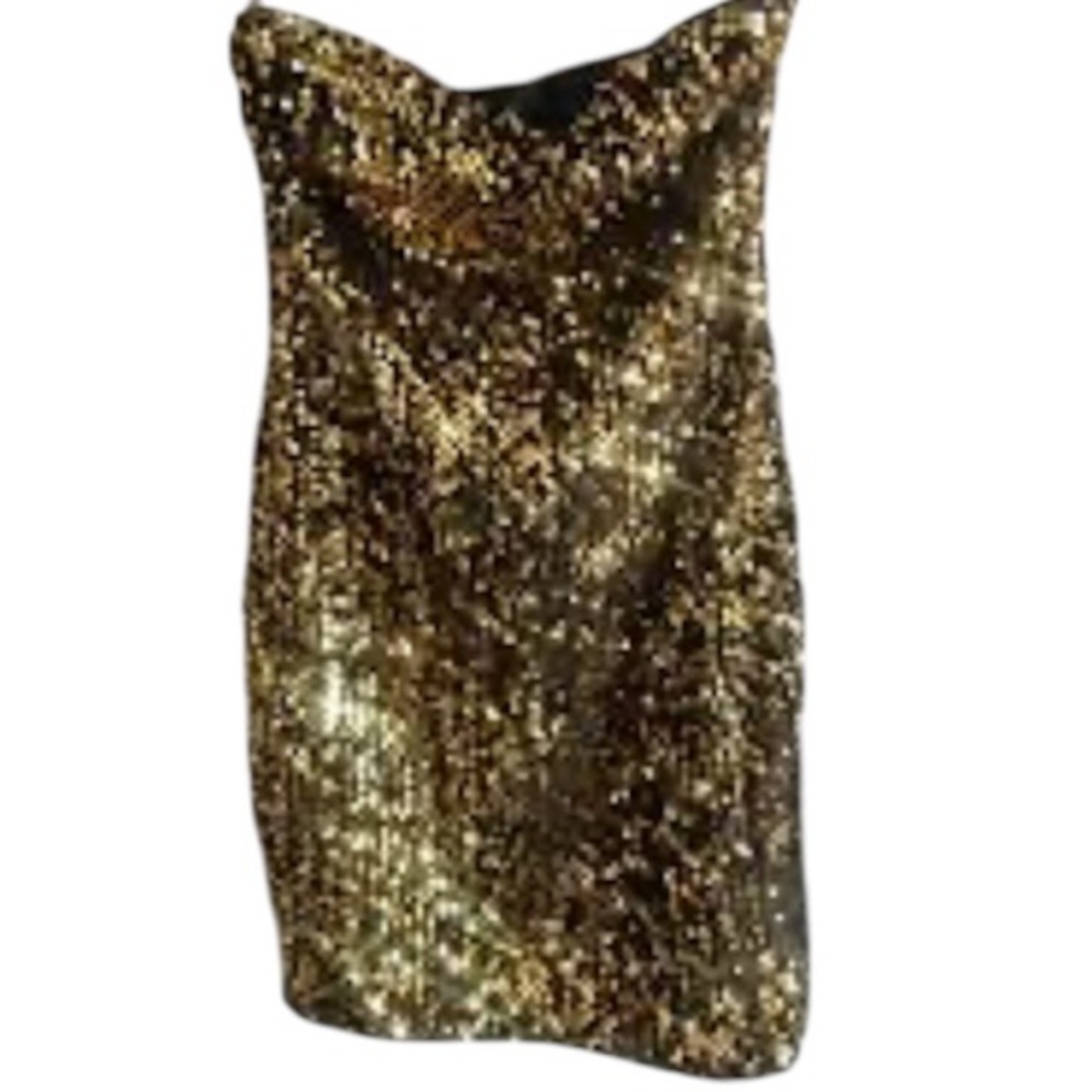Alice+ Olivia Gold Sequin Strapless Party Dress Women’s Size S - Picture 2 of 6